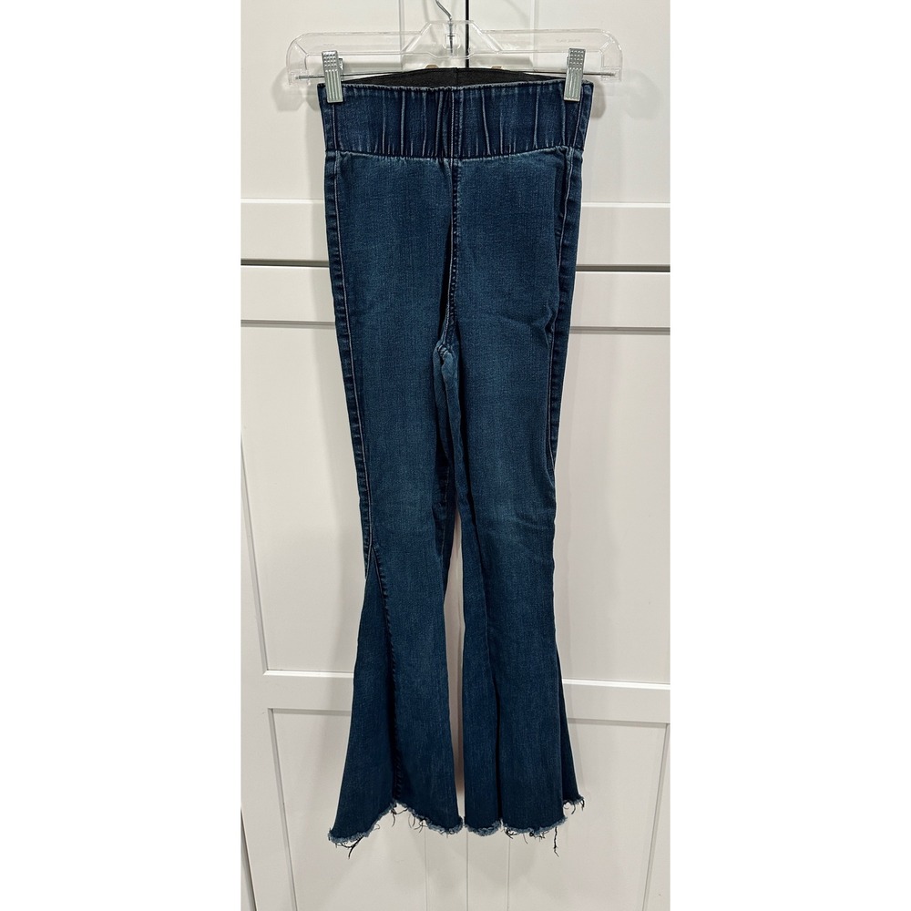 Three Bird Nest Denim Flare Pants Raw Hem Pull‎ On Waist XS
